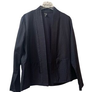 Eileen Fisher Silk Black Ribbed Open Front Lightning Jacket Blazer Large